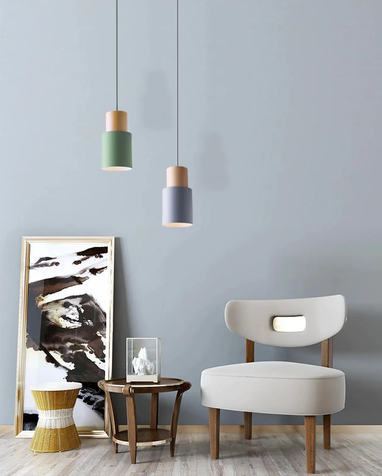 Ingrid Wood & Metal Cylinder Pendant Light - Final Sale