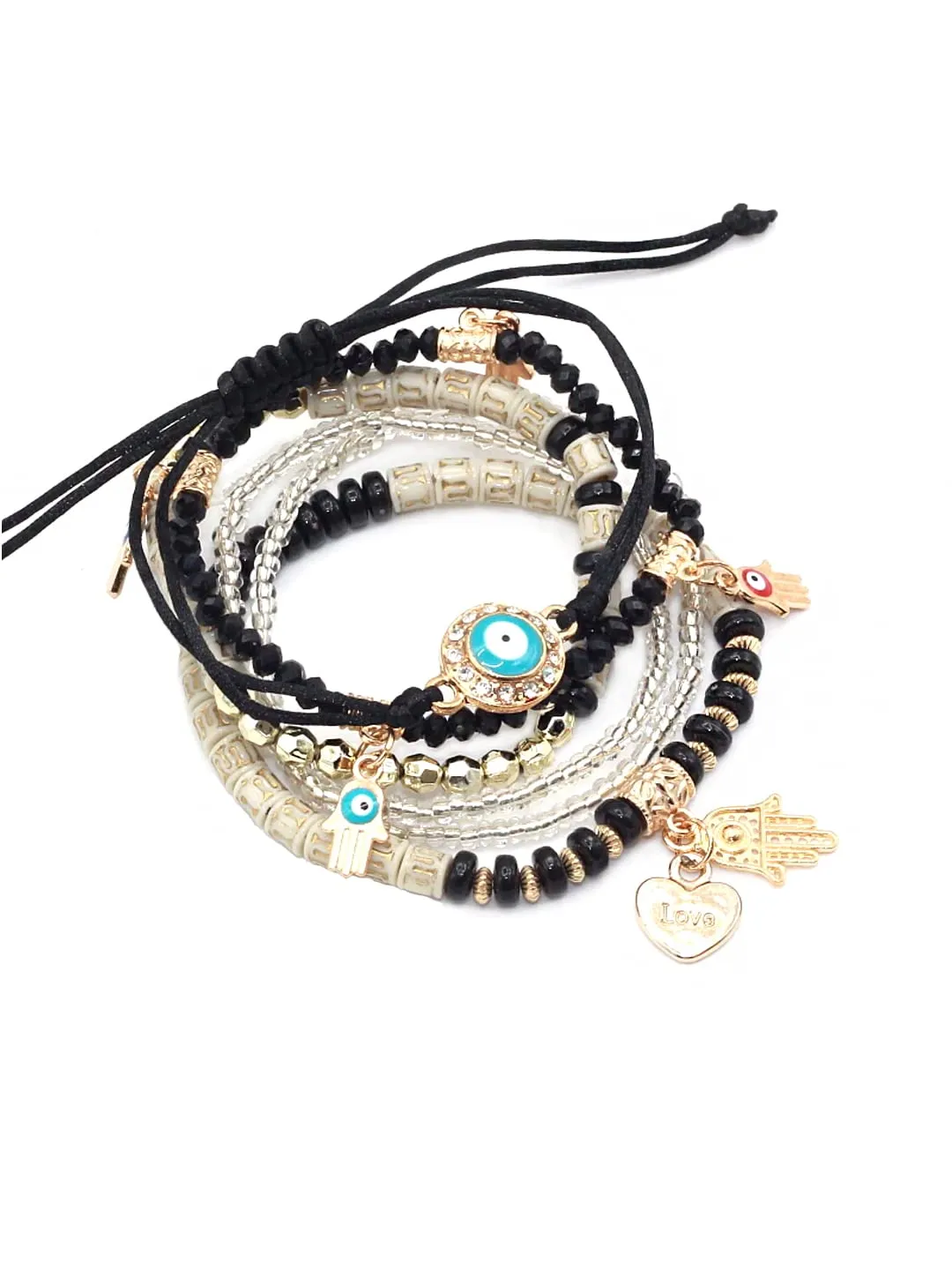 Kairangi Bracelet for Women and Girls Evil Eye Nazariya Bracelets for Women | 6 Pcs Black Beads Layered Bracelet | Birthday Gift For girls and women Anniversary Gift for Wife