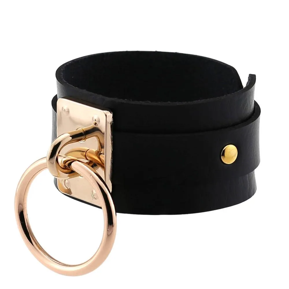 KMVEXO Steampunk Punk Leather Bracelets for Women Men's Harajuku Gold Color O-Round Gothic Bracelet Bangles Party Anime Jewelry