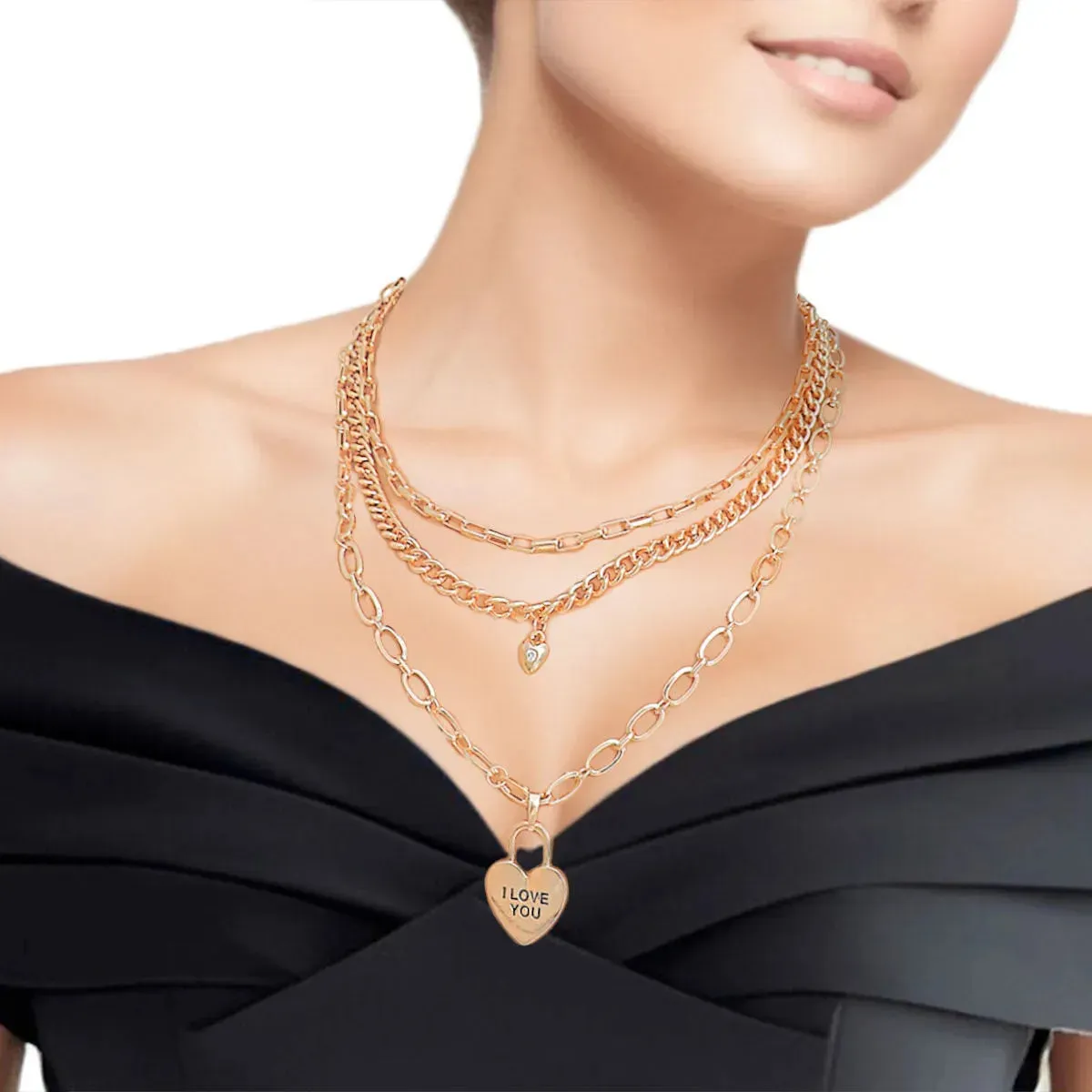 Ladies Find Your Perfect Match with "I Love You" Gold Tone Necklace Set Info