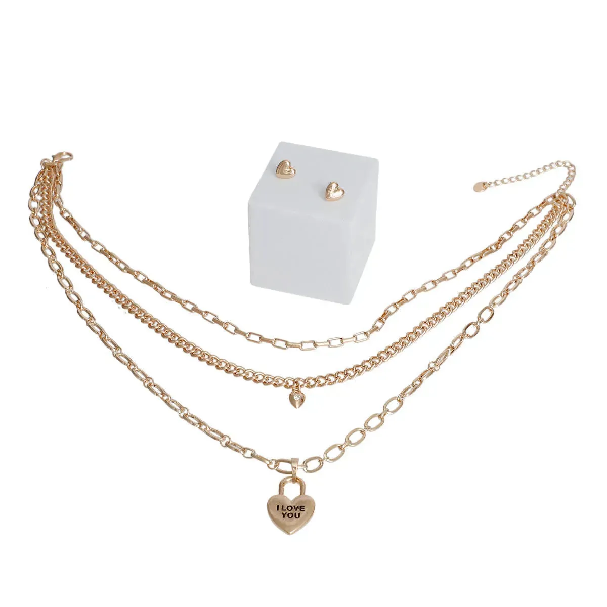 Ladies Find Your Perfect Match with "I Love You" Gold Tone Necklace Set Info