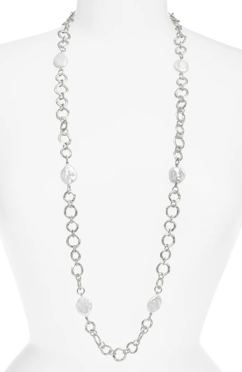 Large flat pearl station necklace