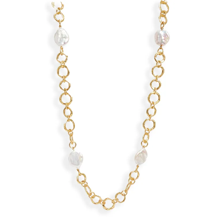 Large flat pearl station necklace