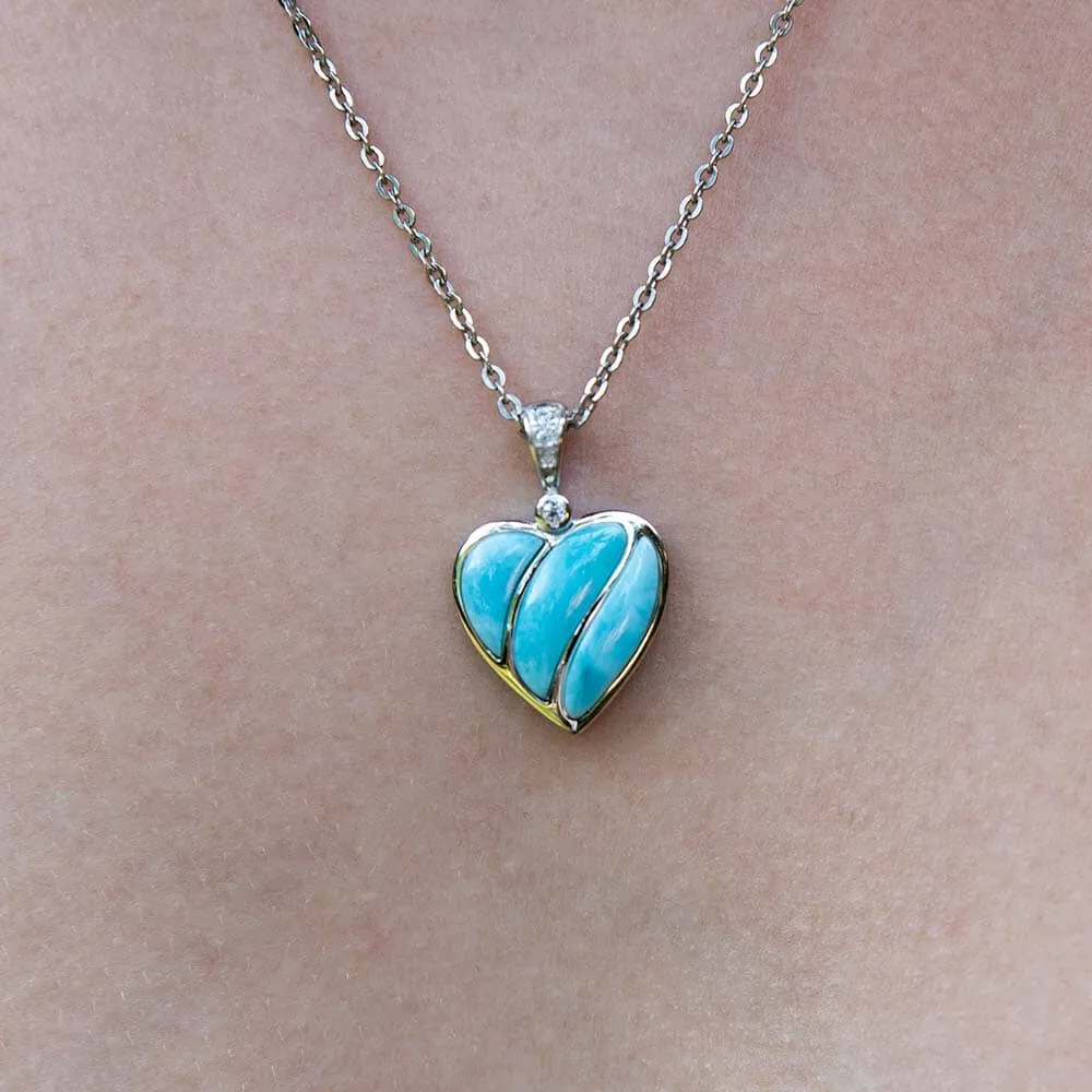 Larimar Striped Heart Pendant