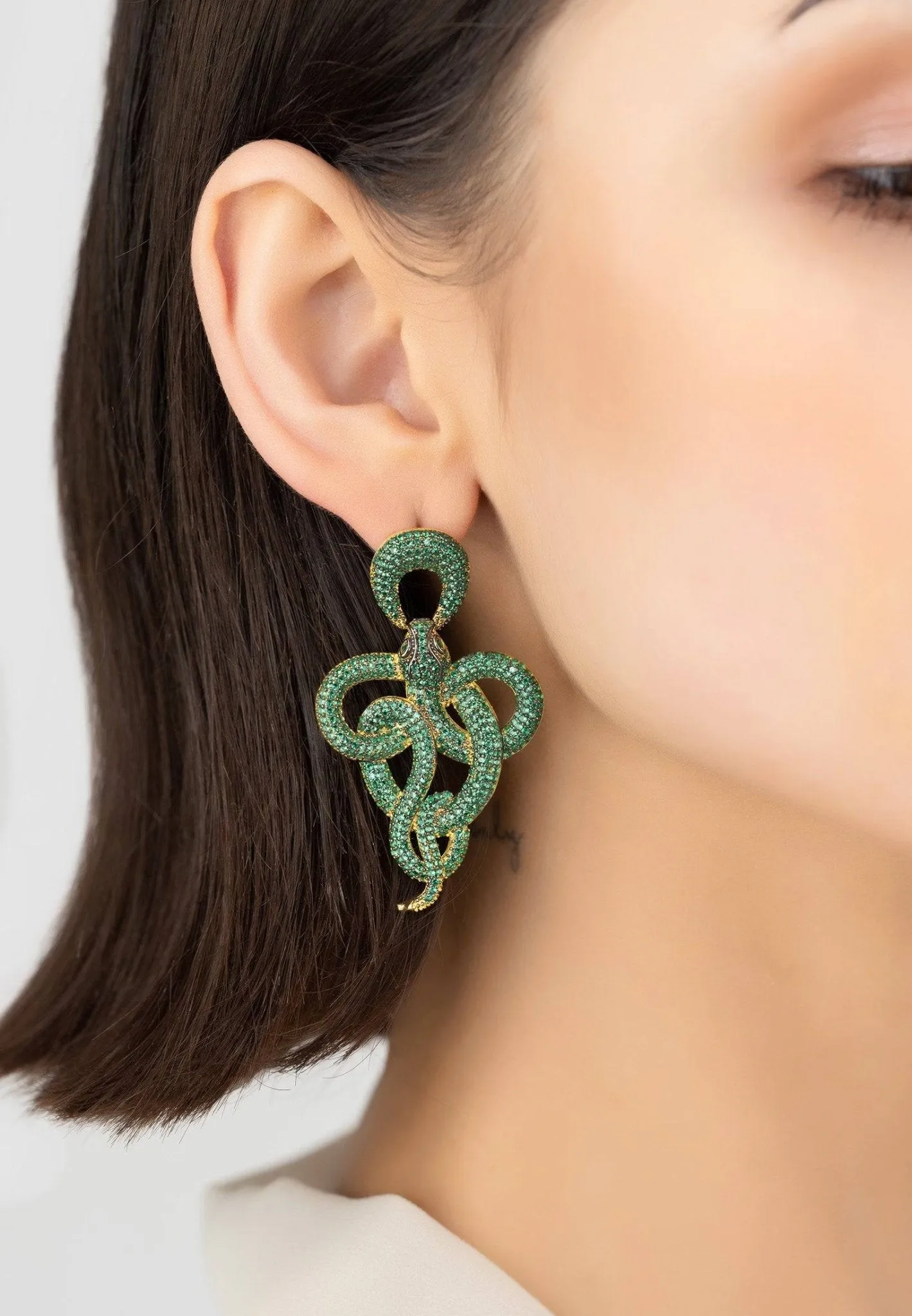 Latelita London Viper Snake Drop Earrings Gold Emerald