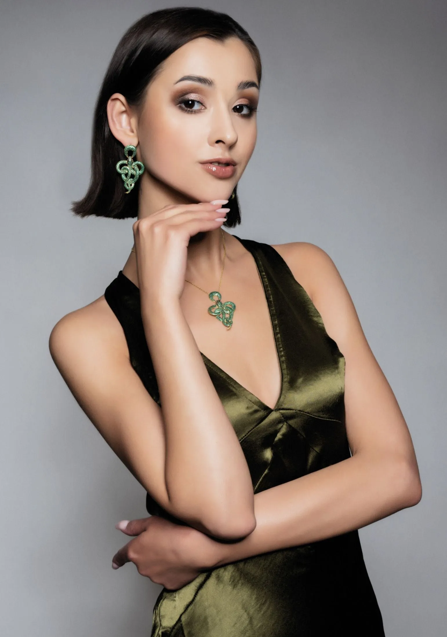 Latelita London Viper Snake Drop Earrings Gold Emerald