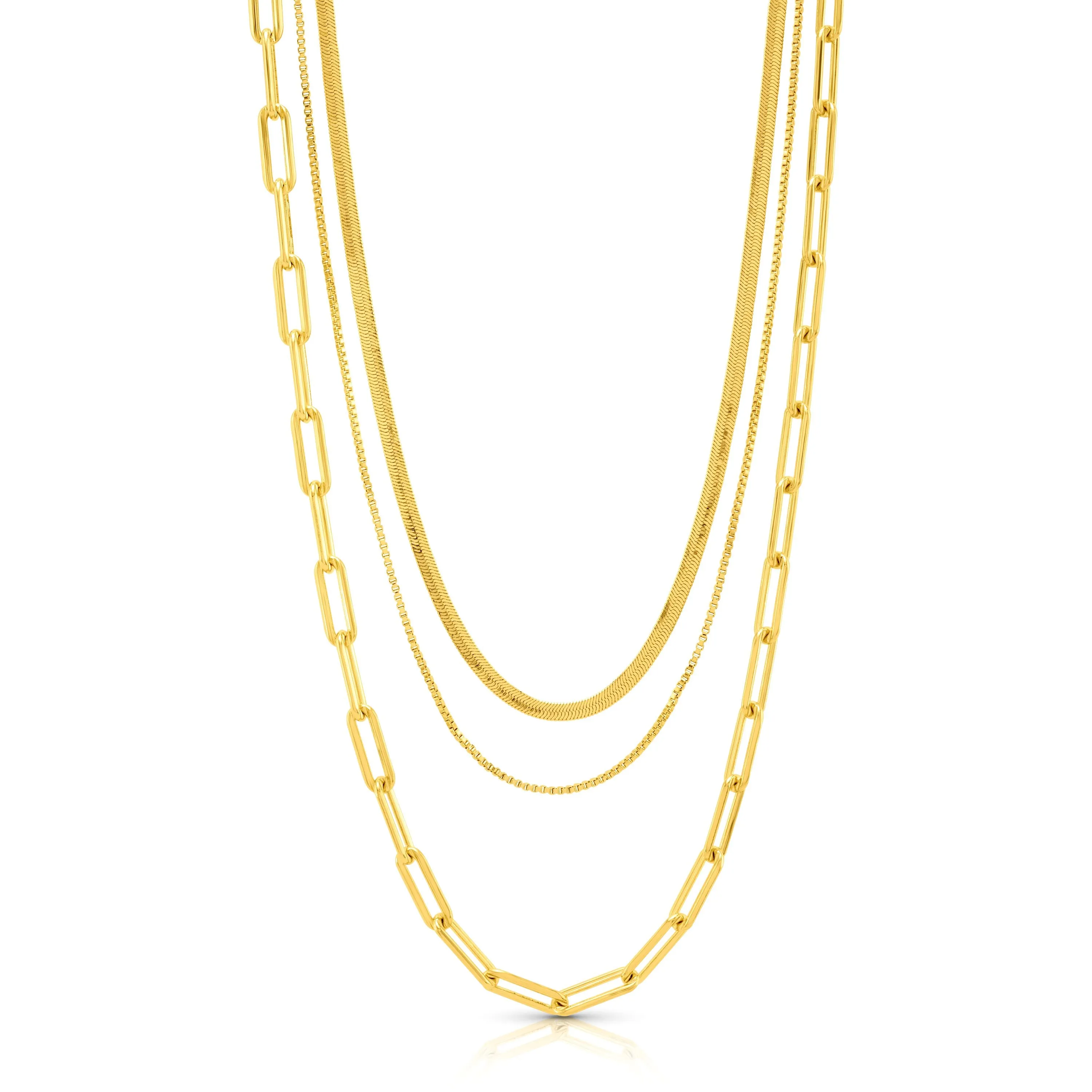 LAYERED LUXE 3 LAYER NECKLACE, GOLD