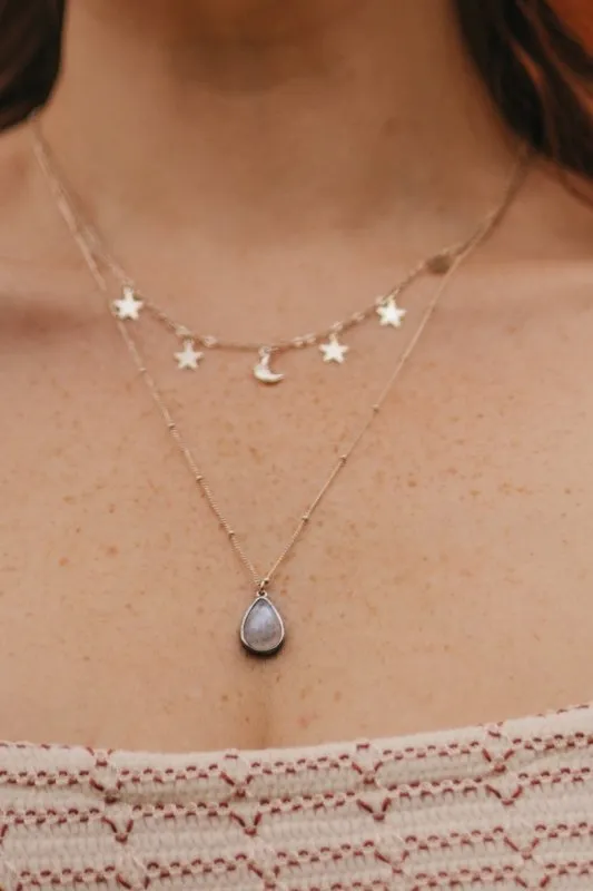 Layered Moon and Star Moonstone Necklace