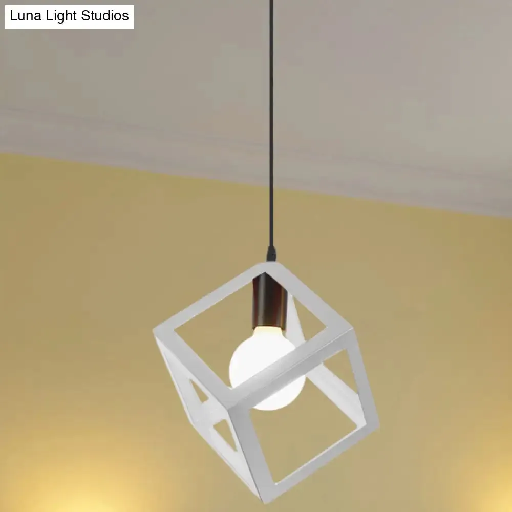 Loft Style Cubic Cage Pendant Light with Colorful Shades for Dining Room