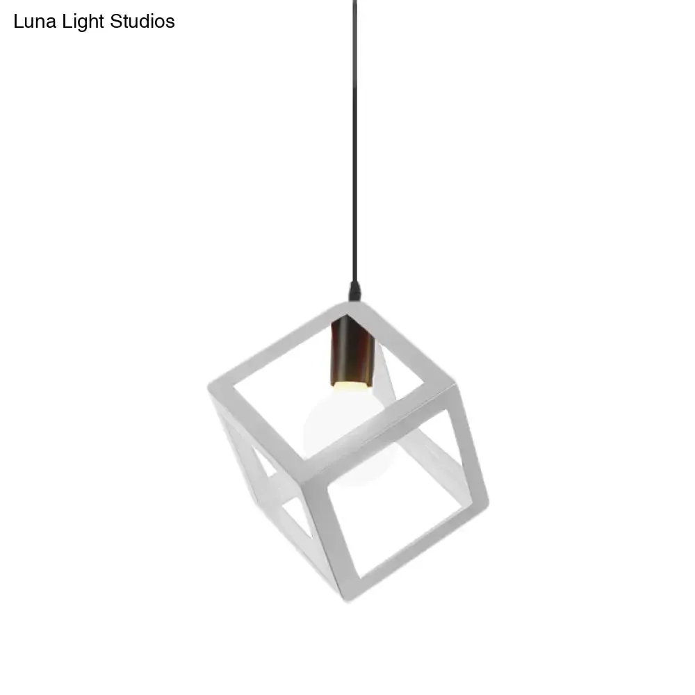 Loft Style Cubic Cage Pendant Light with Colorful Shades for Dining Room