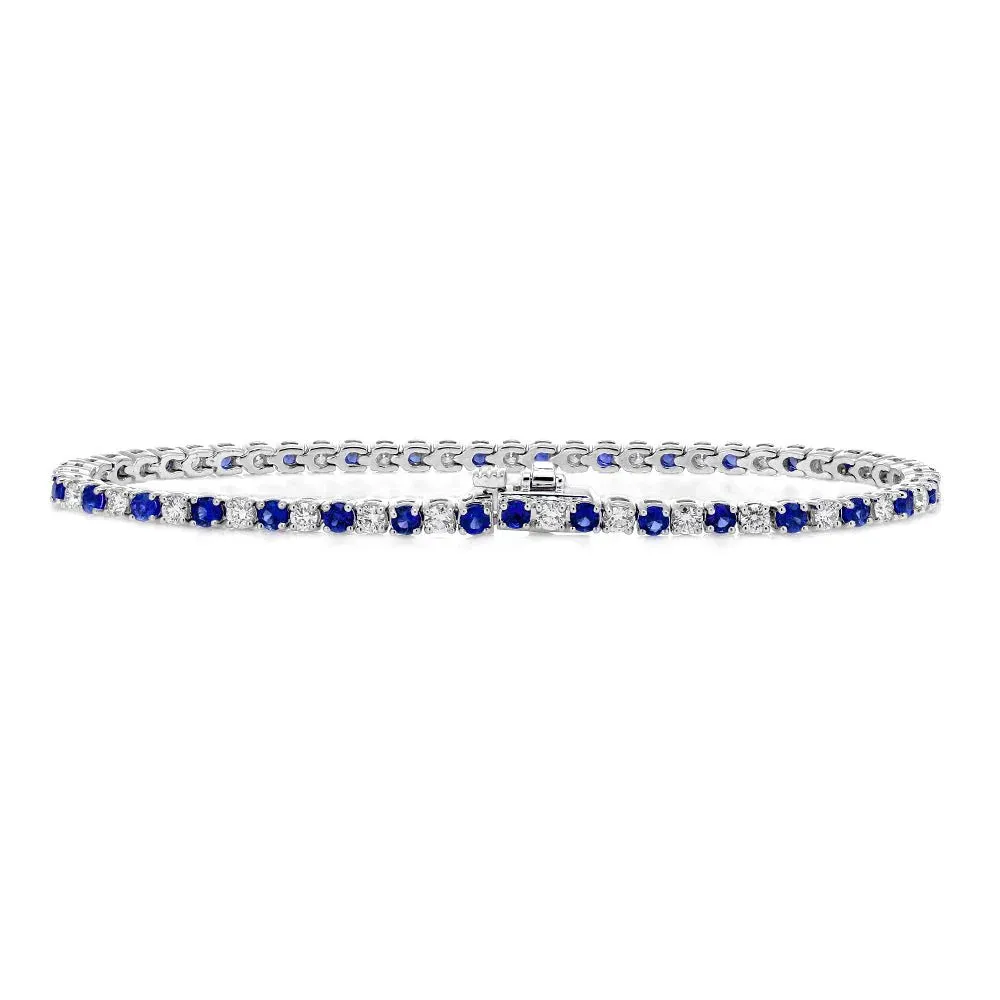 Mark Henry 18k White Gold Alternating Sapphire and Diamond Tennis Bracelet