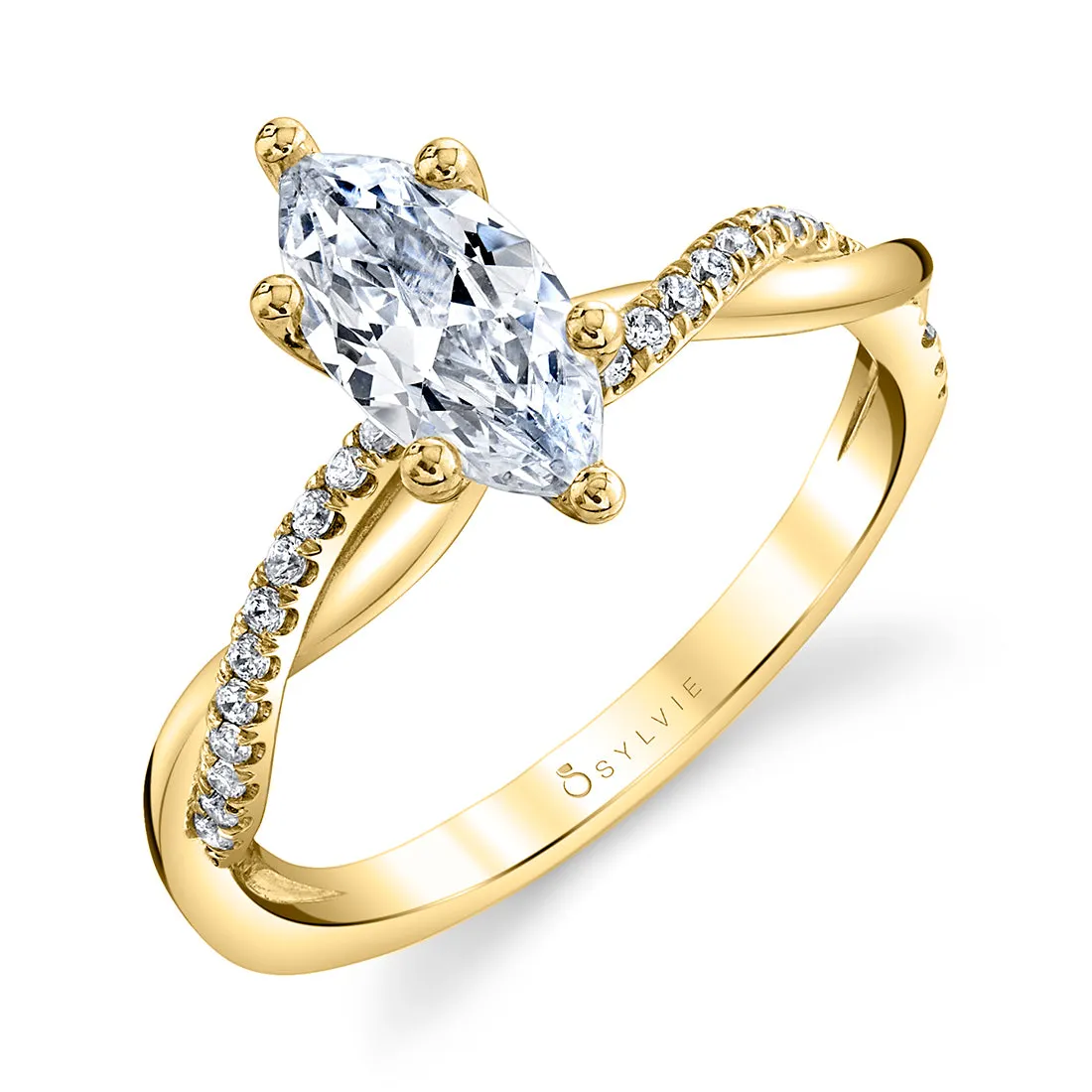 Marquise Diamond Spiral Engagement Ring - Yasmine 14k Gold Yellow