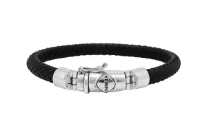 Men's Black Leather Small Round Bracelet