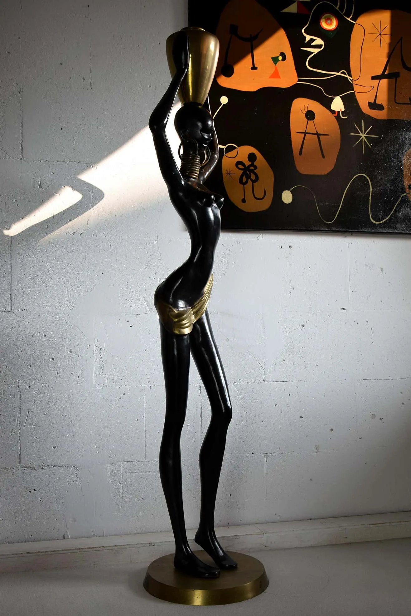 Mid-Century Modern Life Size Brass and Copper Statue of African Beauty