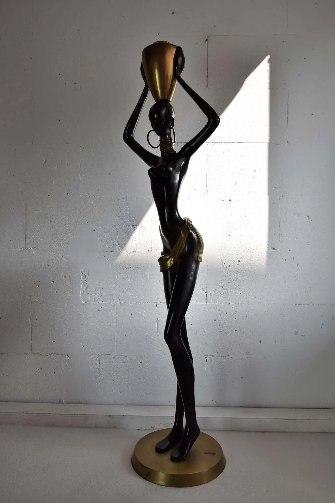 Mid-Century Modern Life Size Brass and Copper Statue of African Beauty