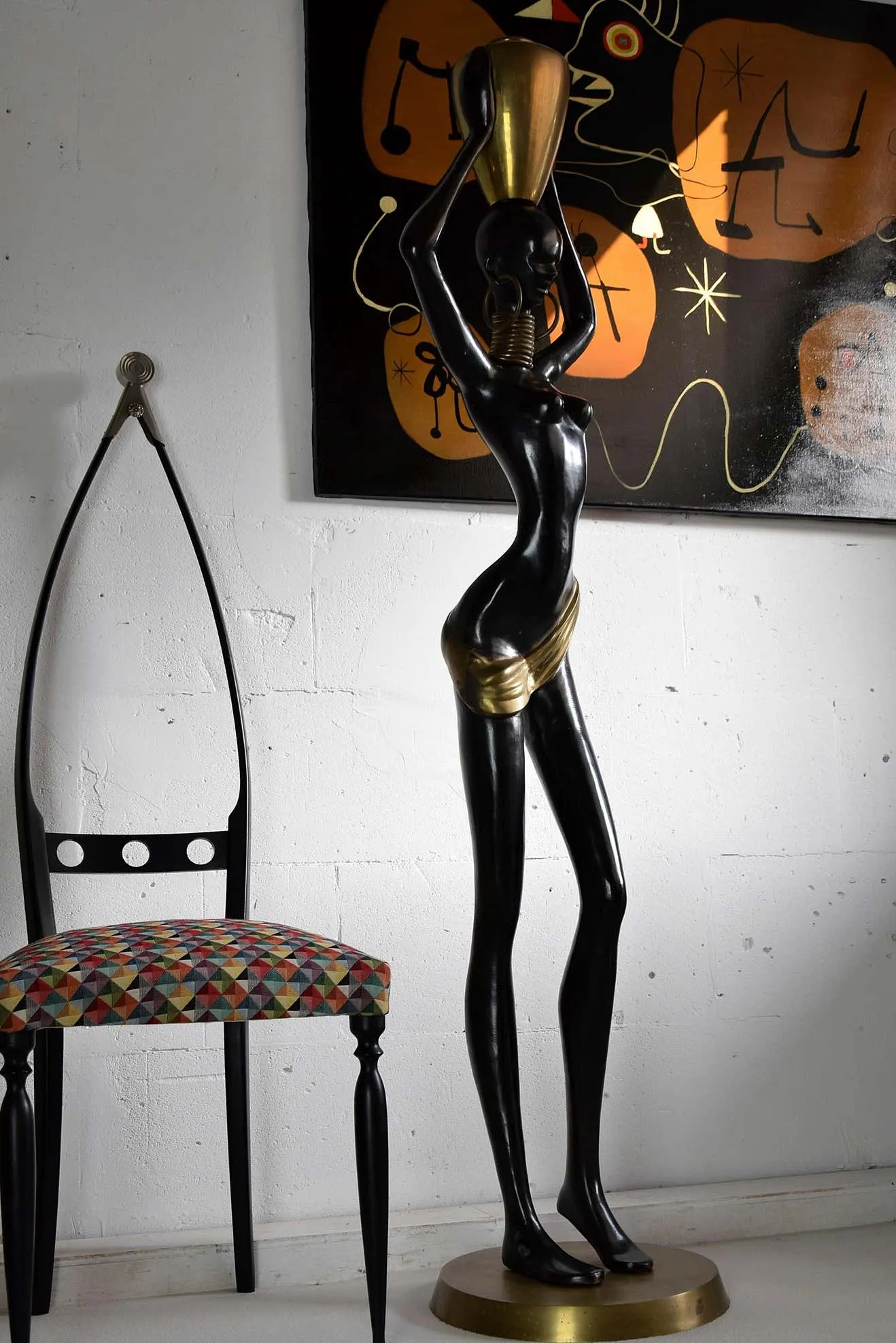 Mid-Century Modern Life Size Brass and Copper Statue of African Beauty