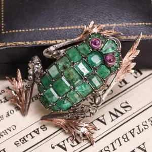 Mid Victorian Emerald Frog Brooch