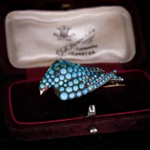 Mid Victorian Pavé Turquoise Falcon Brooch