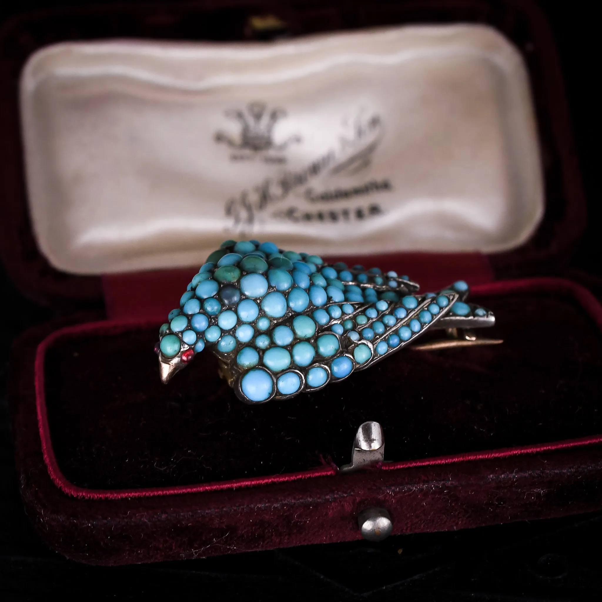 Mid Victorian Pavé Turquoise Falcon Brooch