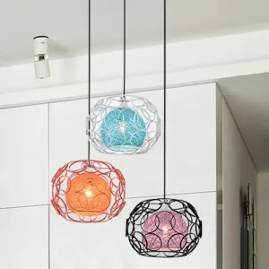 Modern Asia 3-Light Rattan Globe Ceiling Pendant with Colorful Shades and Black Canopy