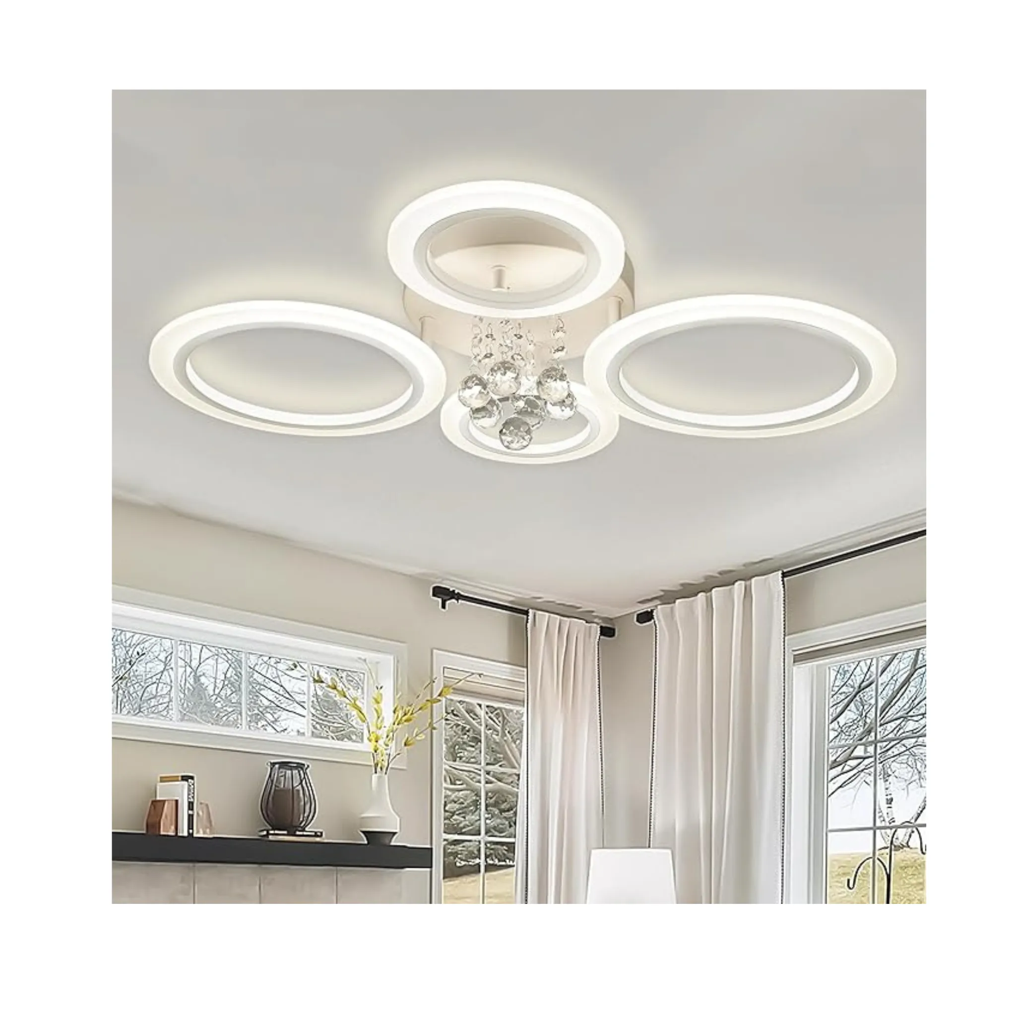 Modern Flush Mount 4 Rings Crystal Chandelier