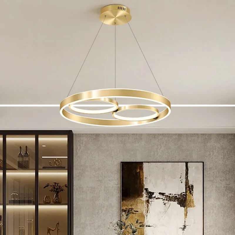 Modern Gold 3-Ring LED Chandelier Light for Dining Room Ceiling - Simplicity Design with Warm/White Light