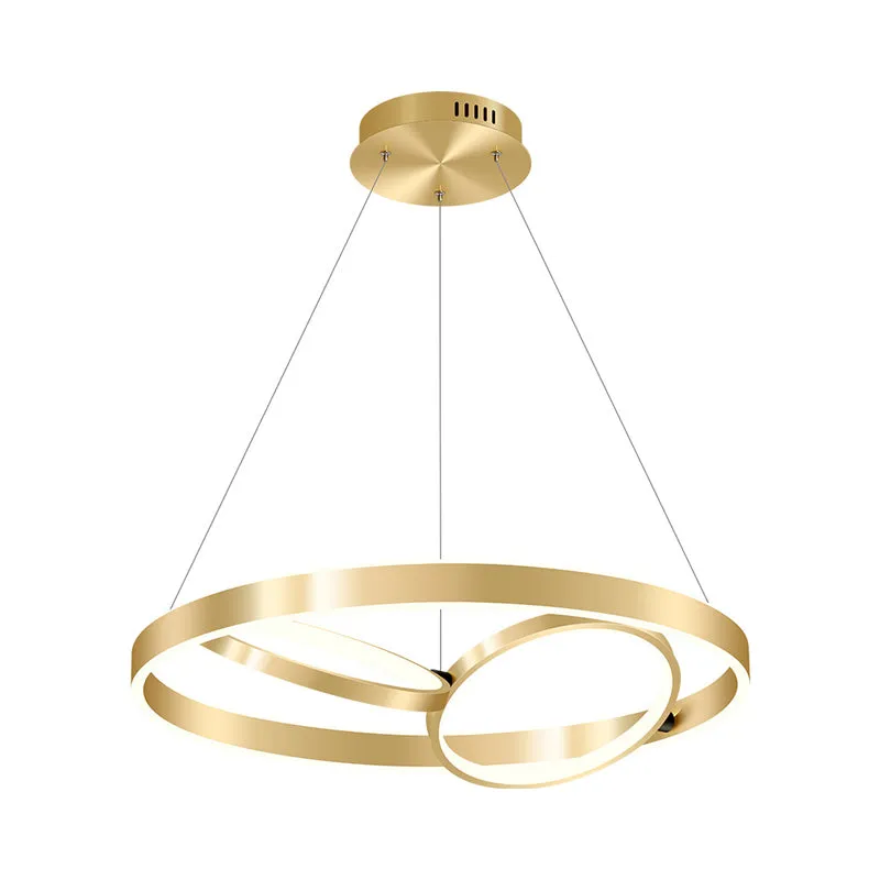 Modern Gold 3-Ring LED Chandelier Light for Dining Room Ceiling - Simplicity Design with Warm/White Light