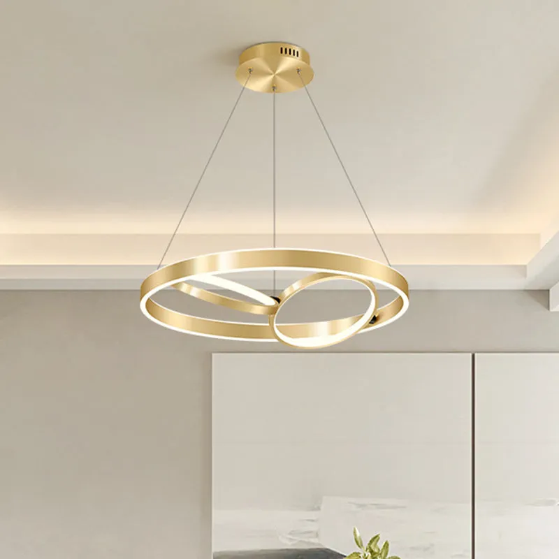 Modern Gold 3-Ring LED Chandelier Light for Dining Room Ceiling - Simplicity Design with Warm/White Light