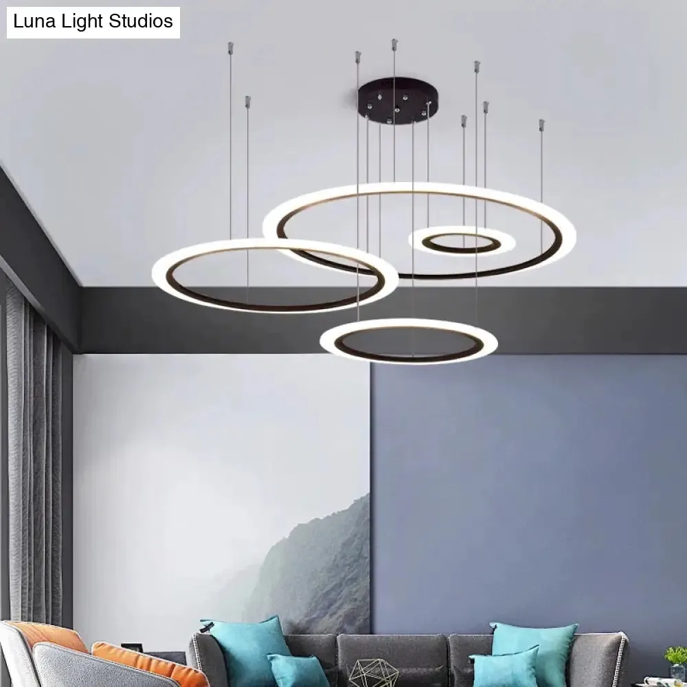 Modern LED Hanging Chandelier - Black Tiered Halo Ring Design with Acrylic Shade