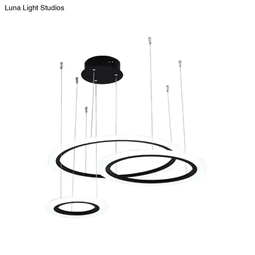 Modern LED Hanging Chandelier - Black Tiered Halo Ring Design with Acrylic Shade