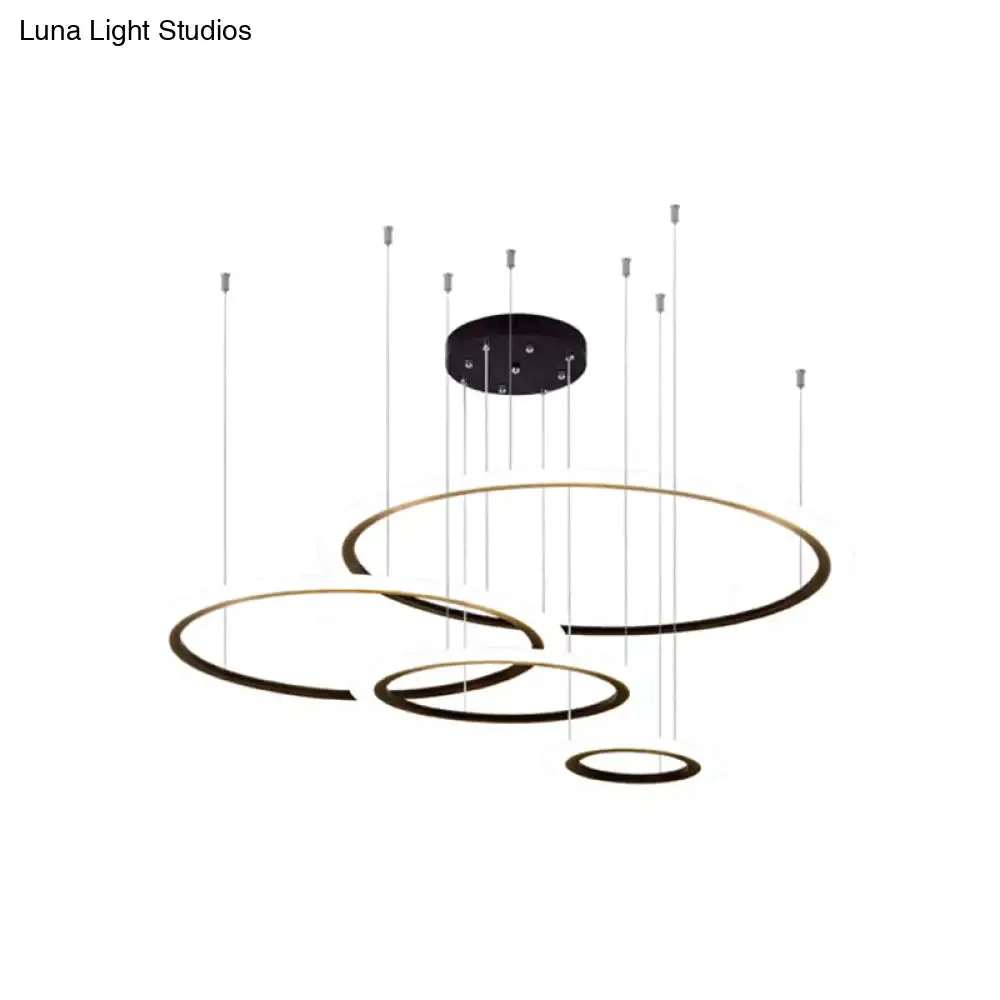 Modern LED Hanging Chandelier - Black Tiered Halo Ring Design with Acrylic Shade