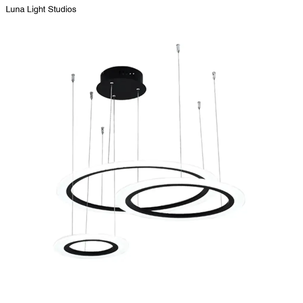 Modern LED Hanging Chandelier - Black Tiered Halo Ring Design with Acrylic Shade