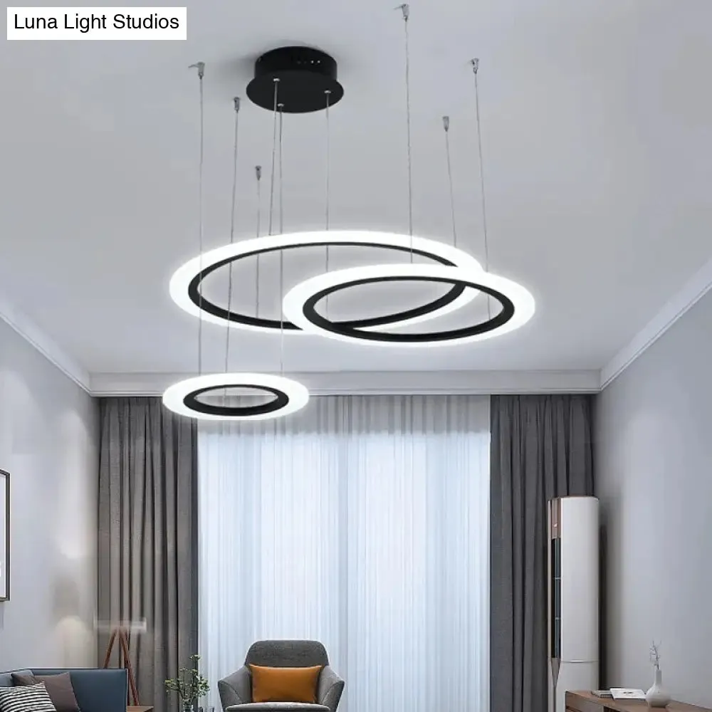 Modern LED Hanging Chandelier - Black Tiered Halo Ring Design with Acrylic Shade