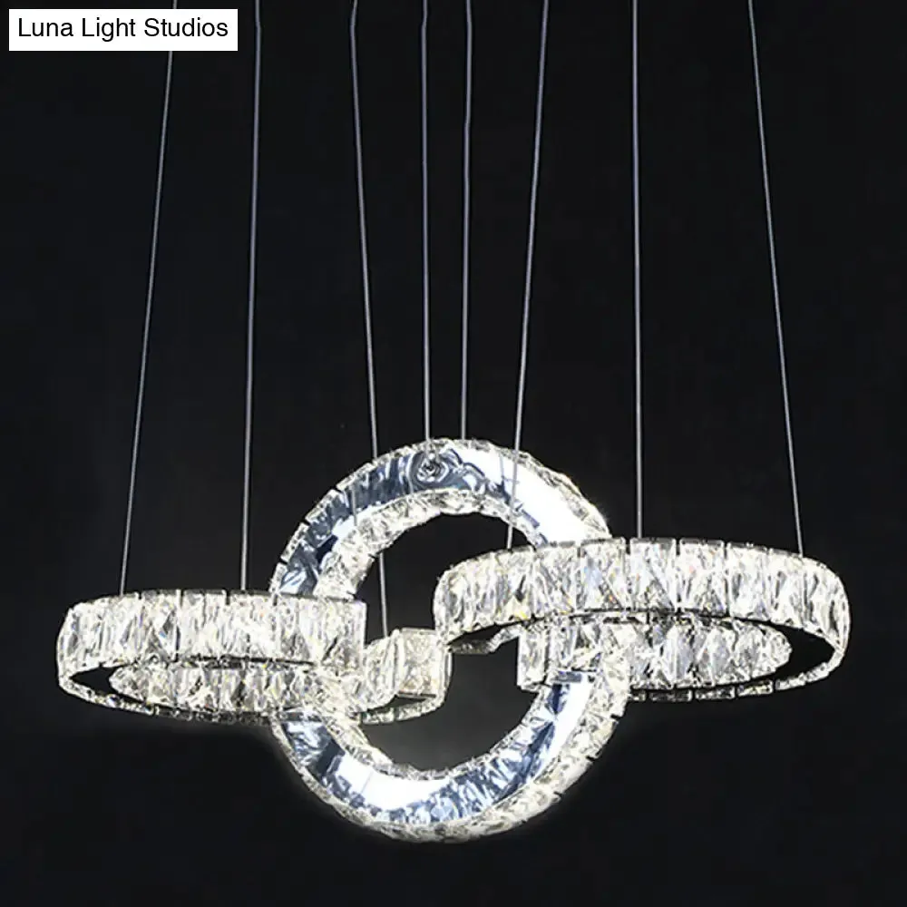 Modernist Black Crystal LED Pendant Lighting - Interlocking Rings Chandelier for Dining Room