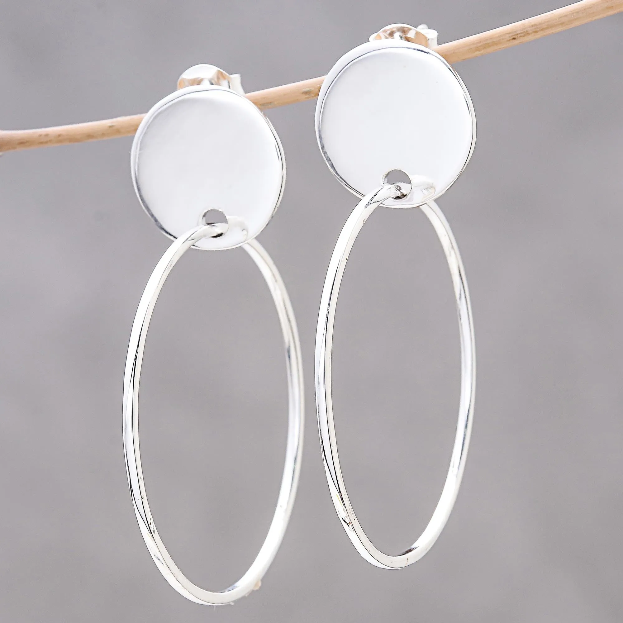 Moon Rings Circular Modern Sterling Silver Dangle Earrings