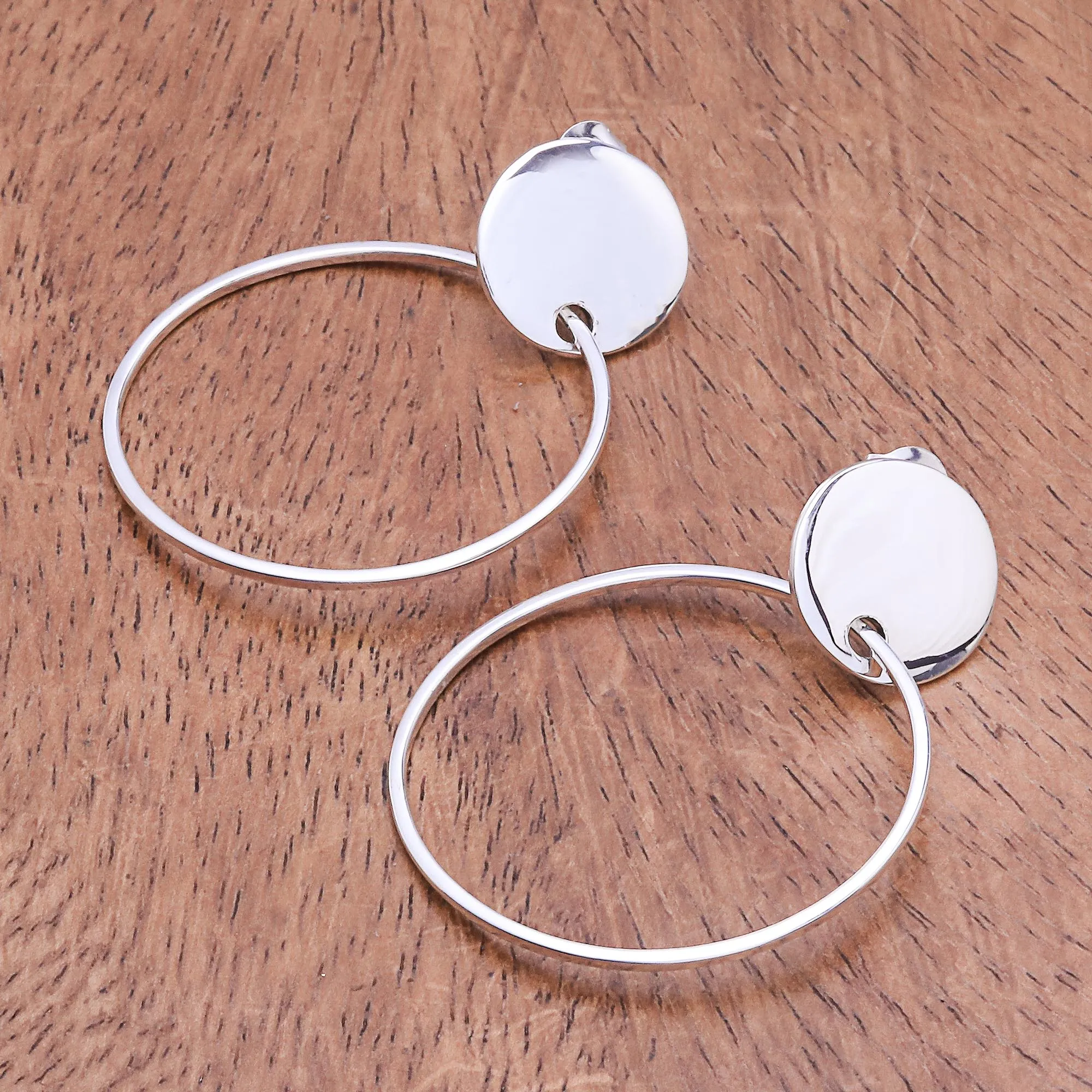 Moon Rings Circular Modern Sterling Silver Dangle Earrings