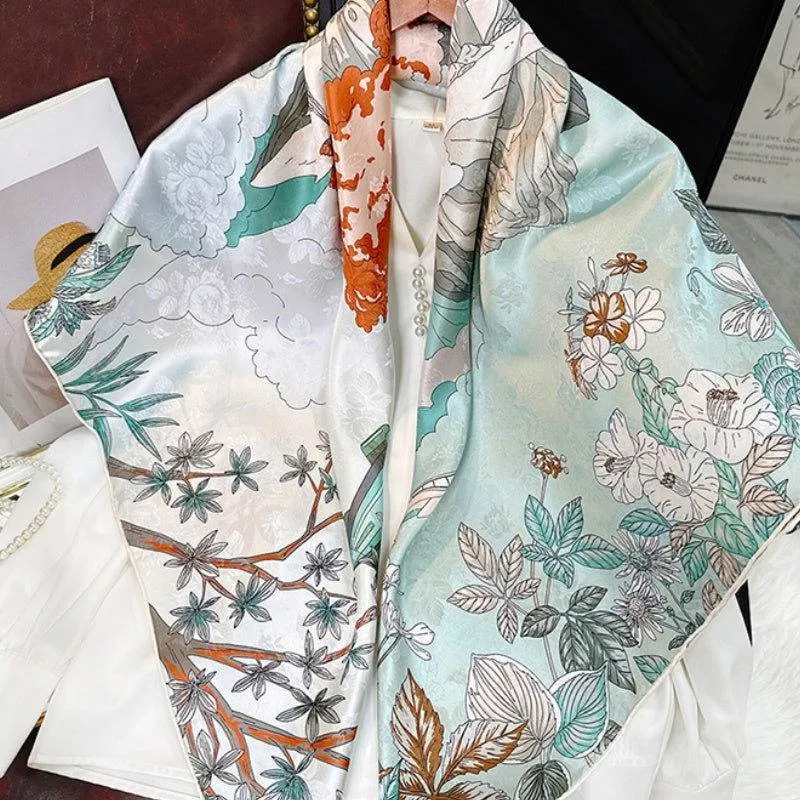 Mulberry Silk 14 Momme Square Scarf Mint Forest 108x108 cm