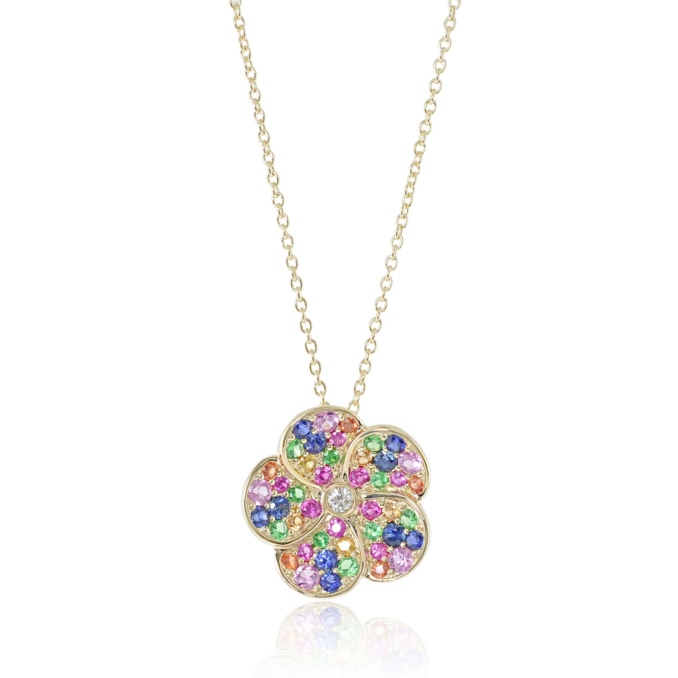 Multi-Color Sapphire Flower Pendant Necklace