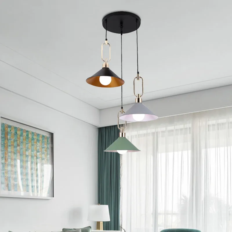 Multi-Light Macaron Pendant Lamp with Colorful Flare and Black Canopy