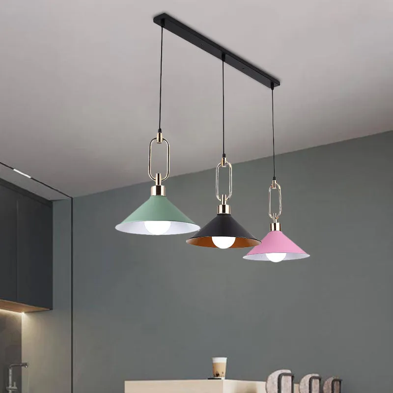 Multi-Light Macaron Pendant Lamp with Colorful Flare and Black Canopy