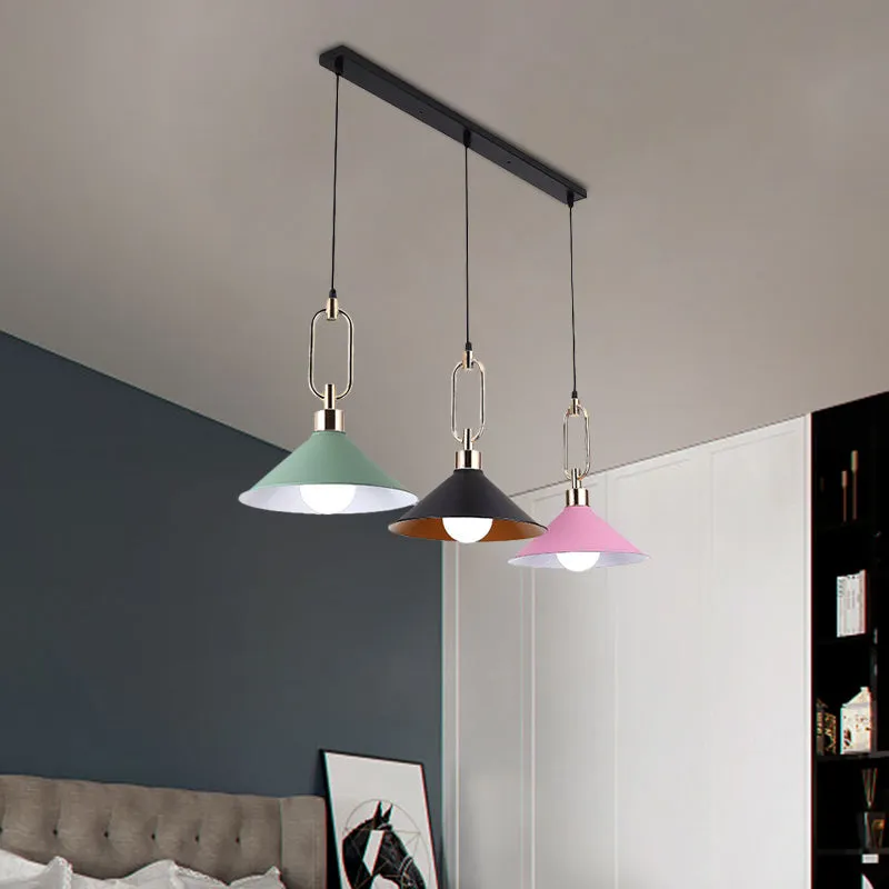 Multi-Light Macaron Pendant Lamp with Colorful Flare and Black Canopy