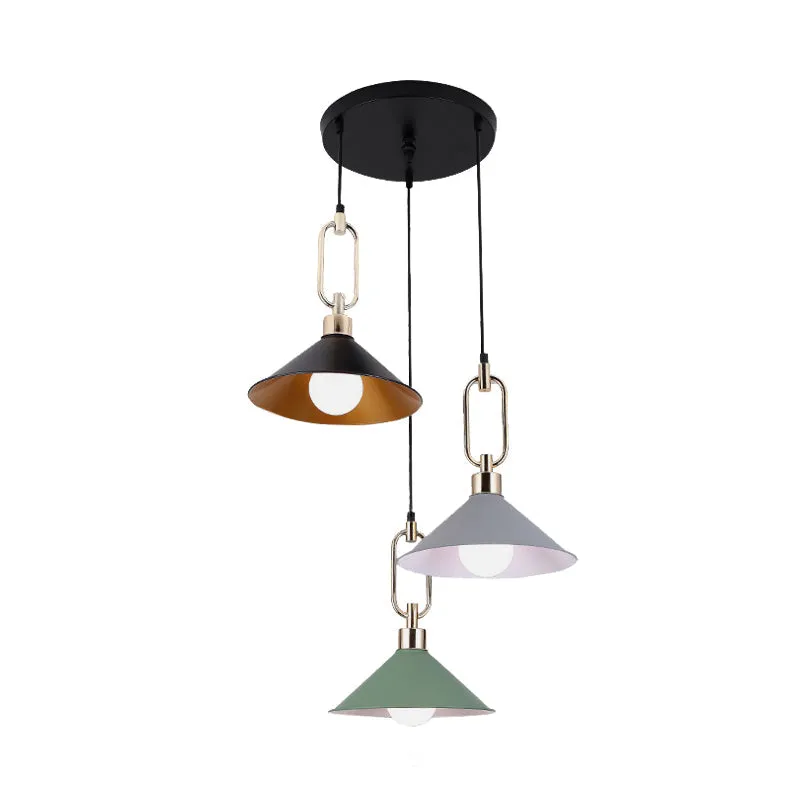 Multi-Light Macaron Pendant Lamp with Colorful Flare and Black Canopy