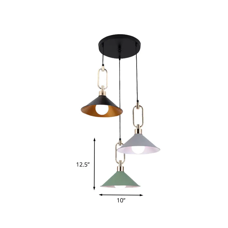 Multi-Light Macaron Pendant Lamp with Colorful Flare and Black Canopy