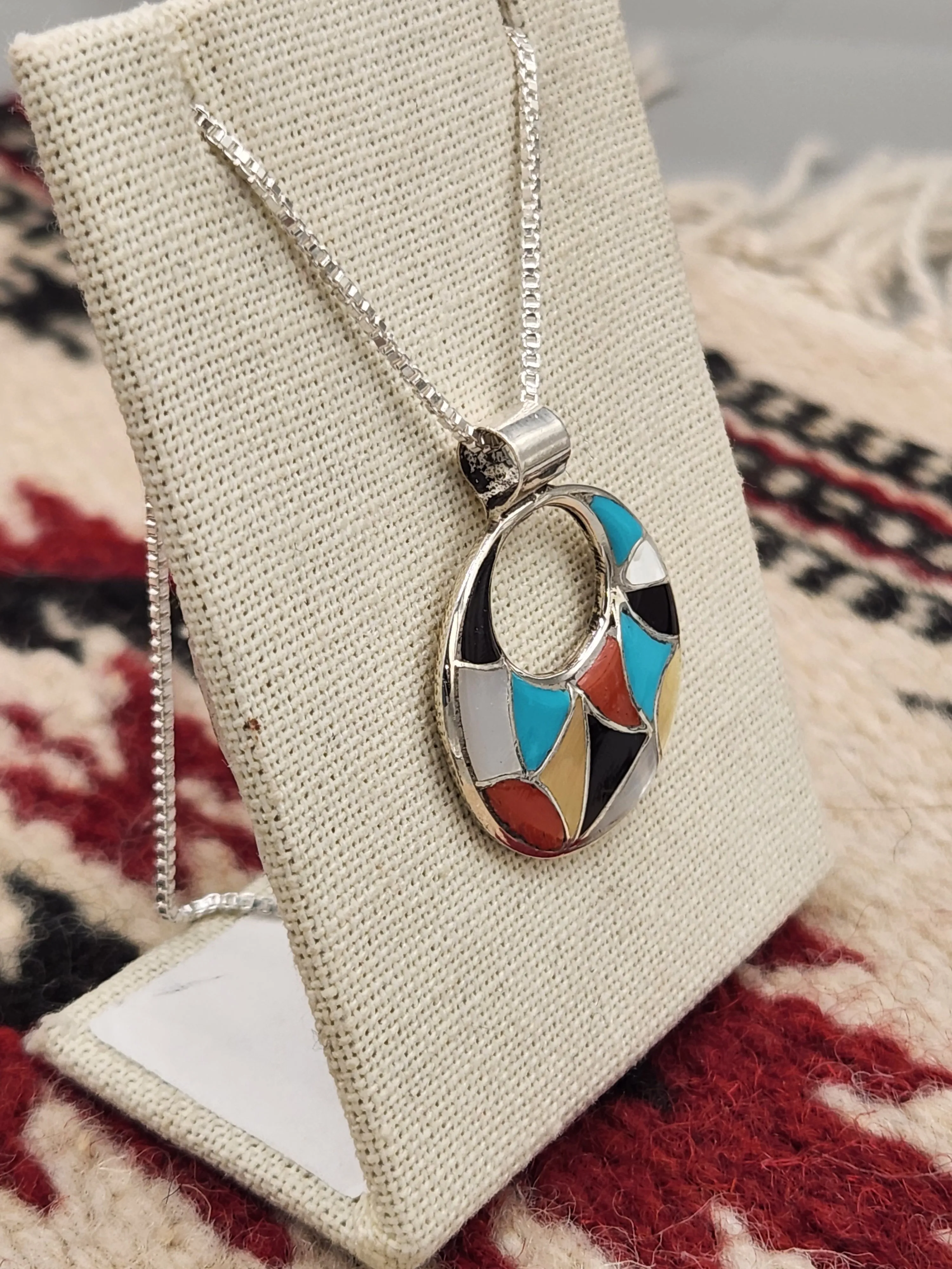 MULTI STONE INLAY CIRCLE PENDANT  - ZUNI - EMMA BOONEY