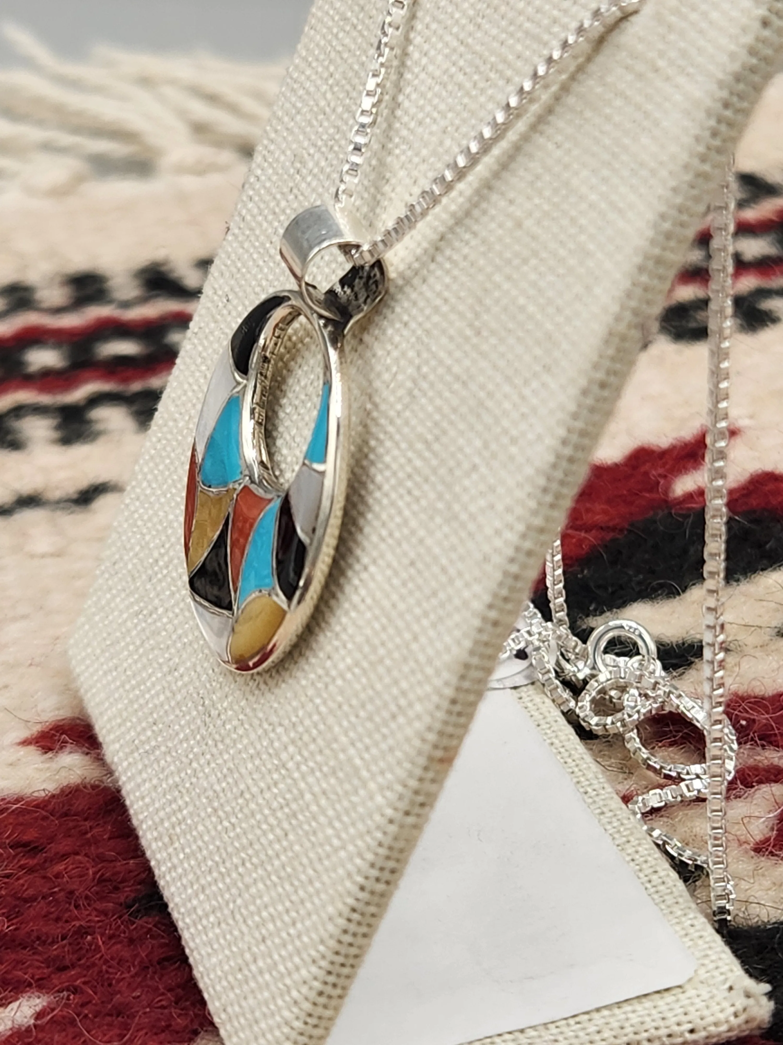 MULTI STONE INLAY CIRCLE PENDANT  - ZUNI - EMMA BOONEY