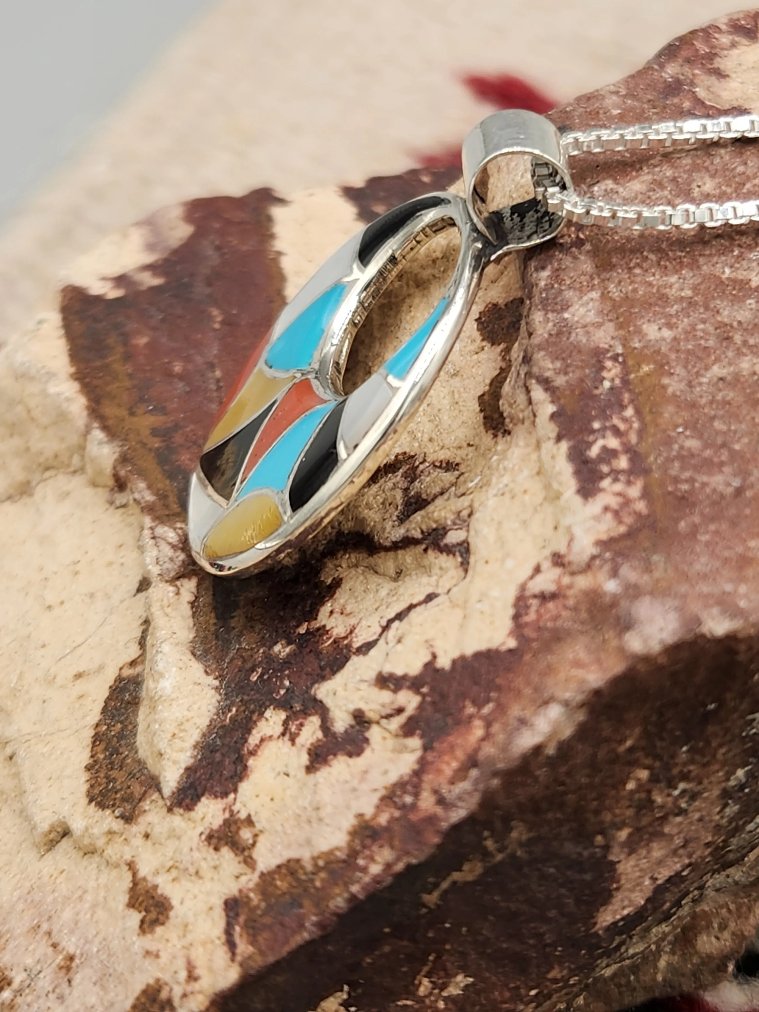 MULTI STONE INLAY CIRCLE PENDANT  - ZUNI - EMMA BOONEY