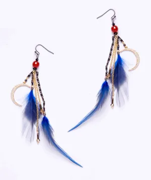 Nakamol Feather and Moon Charms Earrings in Cobalt