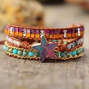 Natural Stone Star Leather Wrap Bracelets