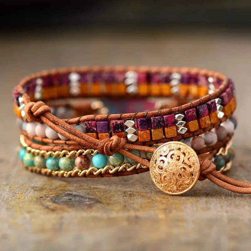 Natural Stone Star Leather Wrap Bracelets