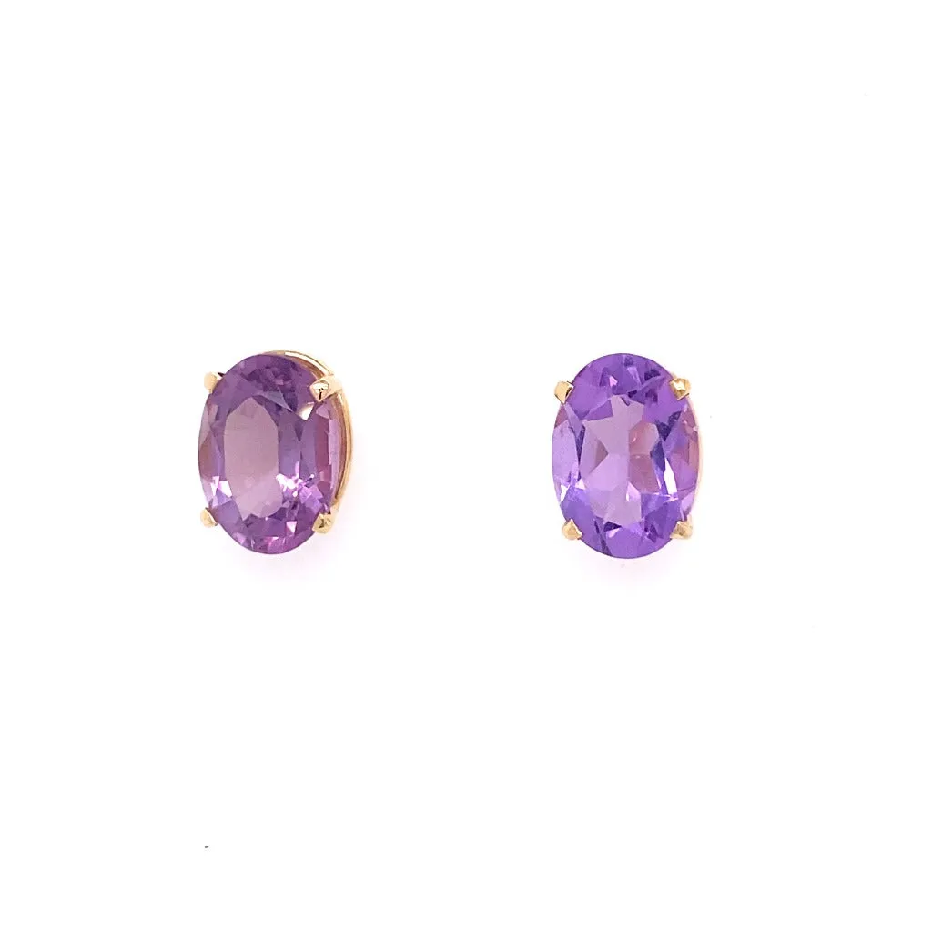 Oval Amethyst Studs in 14kt Yellow Gold